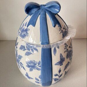 Larkspur Living Blue Toile Easter Egg Cookie Jar With Bow
